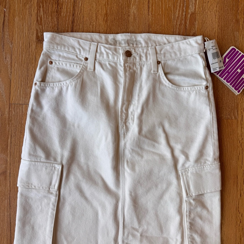 MOTHER Fun Dip Denim Cargo Maxi Skirt White Size 28 (Fits 6) NWT - Picture 3 of 16